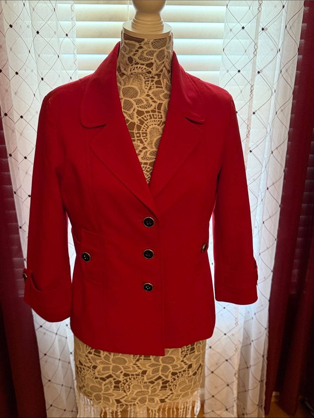 Kasper Women’s Bright Red Tailored Blazer Jacket (120)